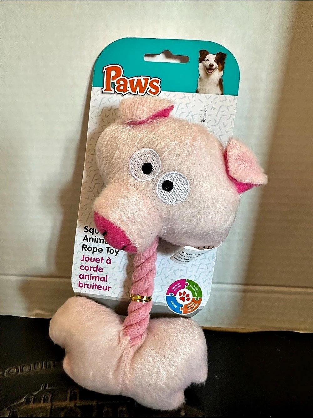 Paws Squeaky Animal Rope Toy Pig Pink Dog Toy